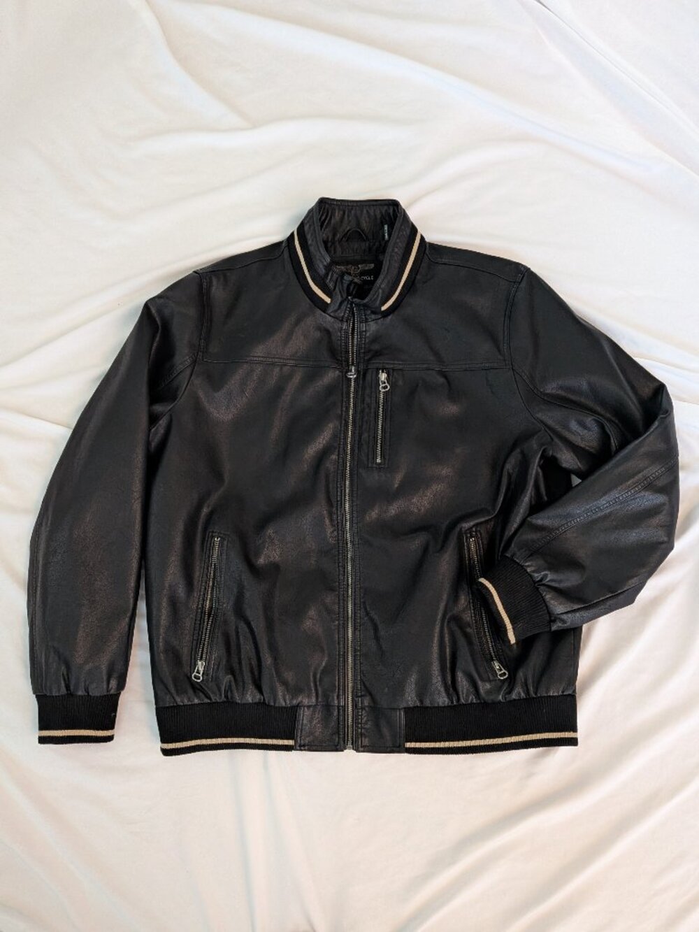 Wilson's Cycle Men's Black Vegan Faux Leather Bomber Style Motorcycle Jacket XXL